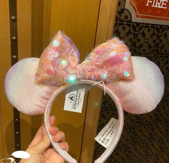 Disney Shanghai Red & Pink Bow Heart Sequined Minnie Mouse Ear