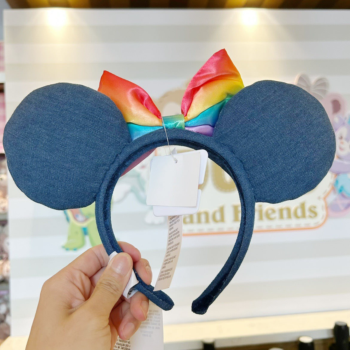 Disney 2022 shanghai Disneyland Denim rainbow bow minnie mouse ear Headband