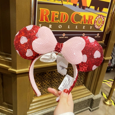 Disney Red Heart sequined Minnie mouse ear Headband shanghai Disneyland