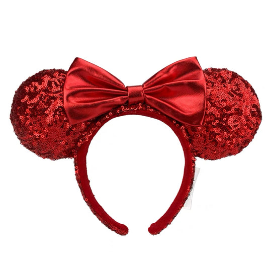 Authentic Disney park Minnie Mouse ear headband Red bow sequined