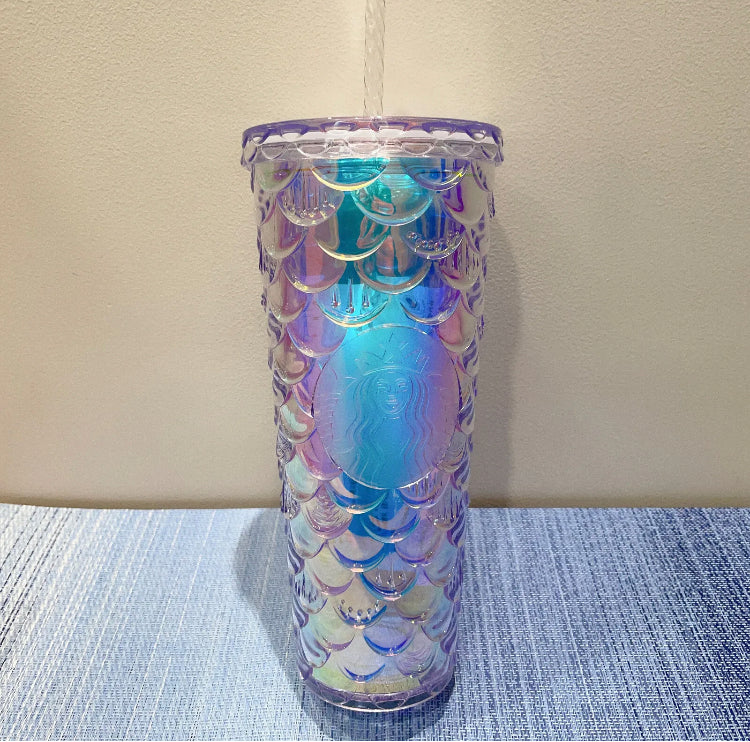 Authentic Starbucks 2022 clear color mermaid Geometric Studded Straw Cup 24oz