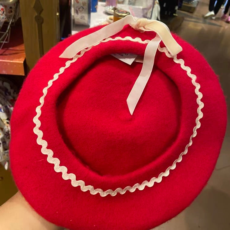 Shelliemay autumn red beret hat cap Shanghai Disneyland Disney exclusive