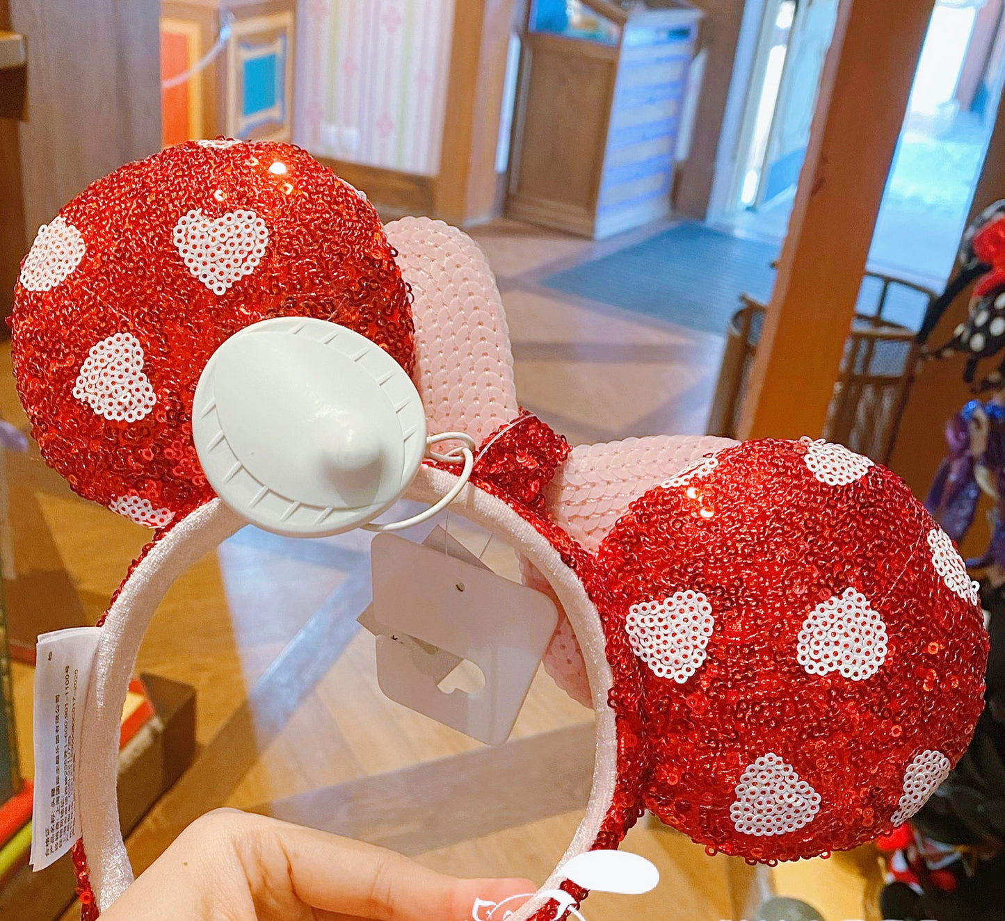 Disney Shanghai Red & Pink Bow Heart Sequined Minnie Mouse Ear Headban –  Yvonne12785
