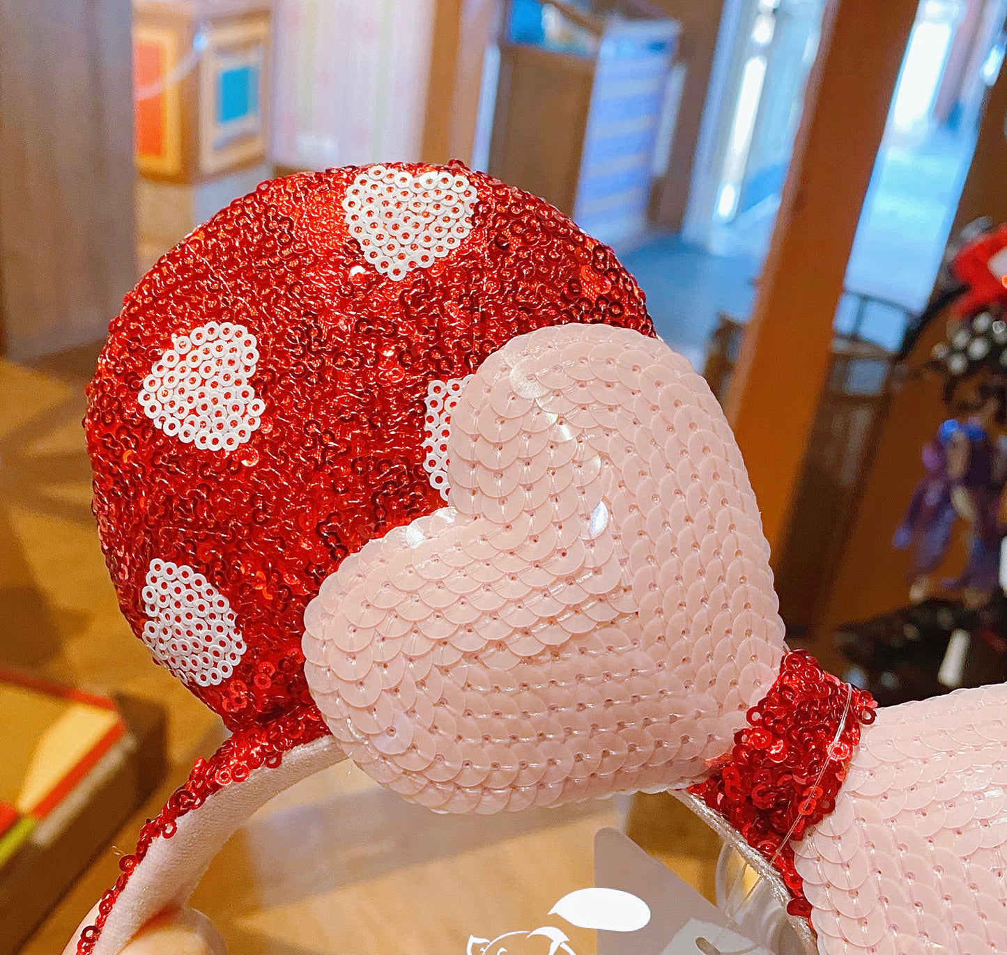 Disney Red Heart sequined Minnie mouse ear Headband shanghai Disneyland