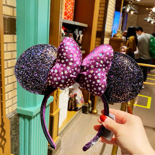 Disney Parks Minnie Ears Mouse dark purple Bow star Headband