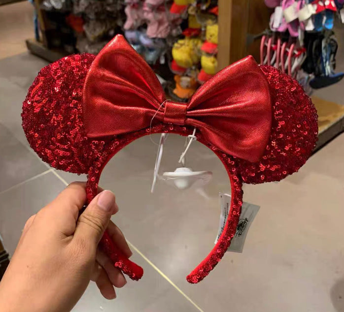 Authentic Disney park Minnie Mouse ear headband Red bow sequined