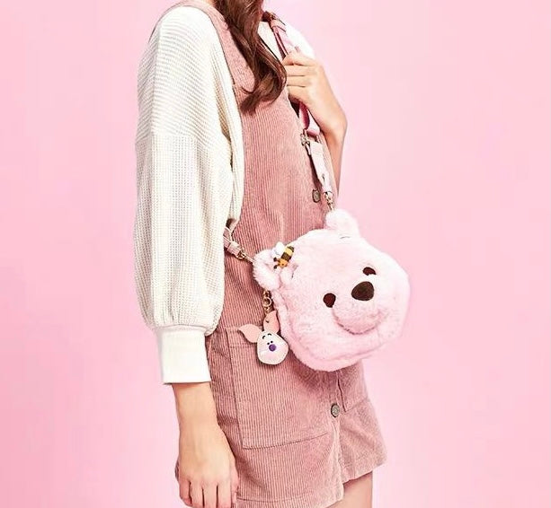 Disney authentic Winnie the pooh piglet Sakura Pink plush crossbody shoulder bag