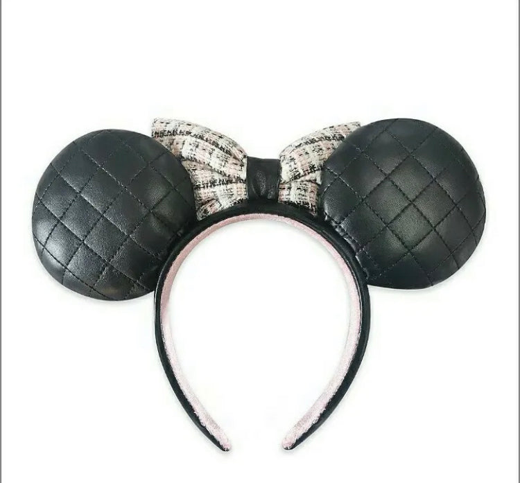 Disney Parks 2021 Minnie Mouse balck leather And Pearl Ear Headband New