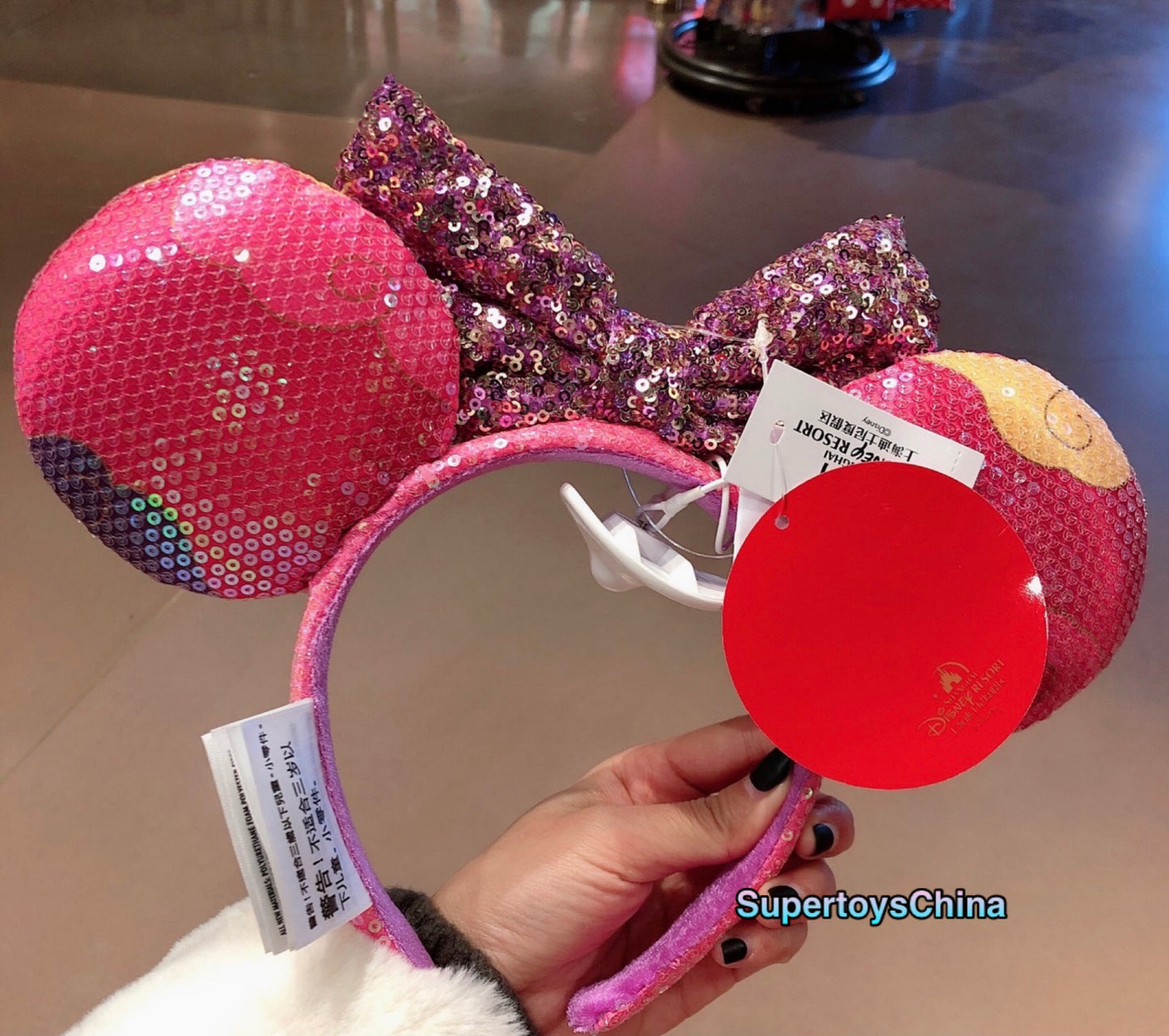 Disney 2021 Lunar New year sequined pink Minnie mouse ear headband shanghai disneyland