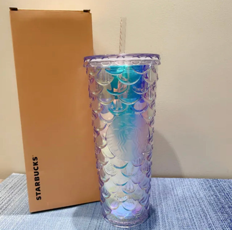 Authentic Starbucks 2022 clear color mermaid Geometric Studded Straw Cup 24oz