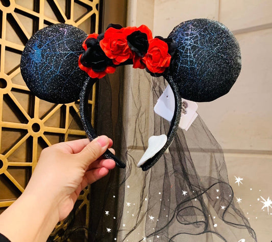 Disney 2023 authentic Black Veil Flower minnie mouse ear Headband