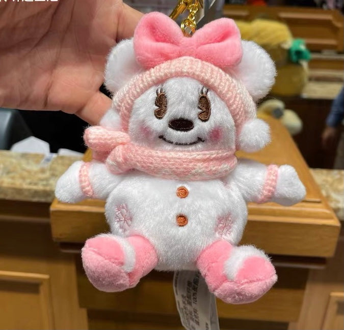 Disney authentic 2022 christmas snowman Mickey Minnie plush keychain disneyland