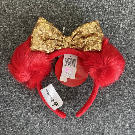 Minnie Mouse Ears Gold Bow fluffy Disney Parks Headband red