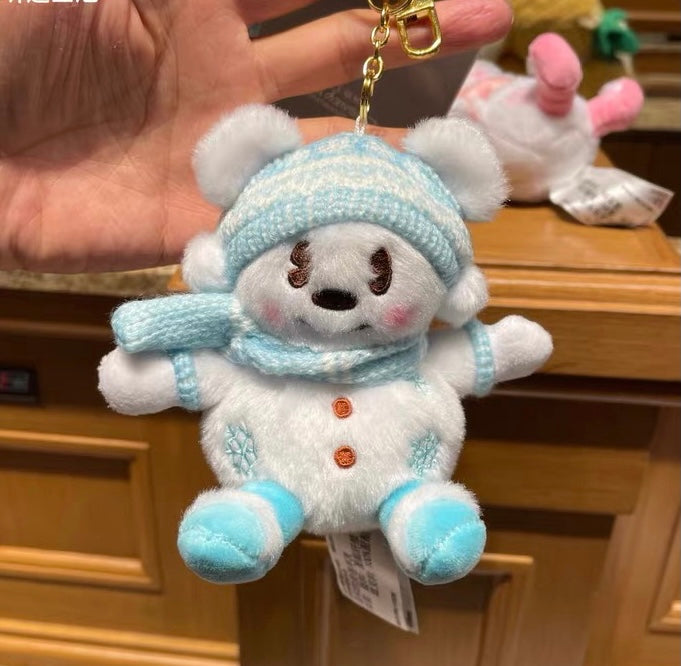 Disney authentic 2022 christmas snowman Mickey Minnie plush keychain disneyland