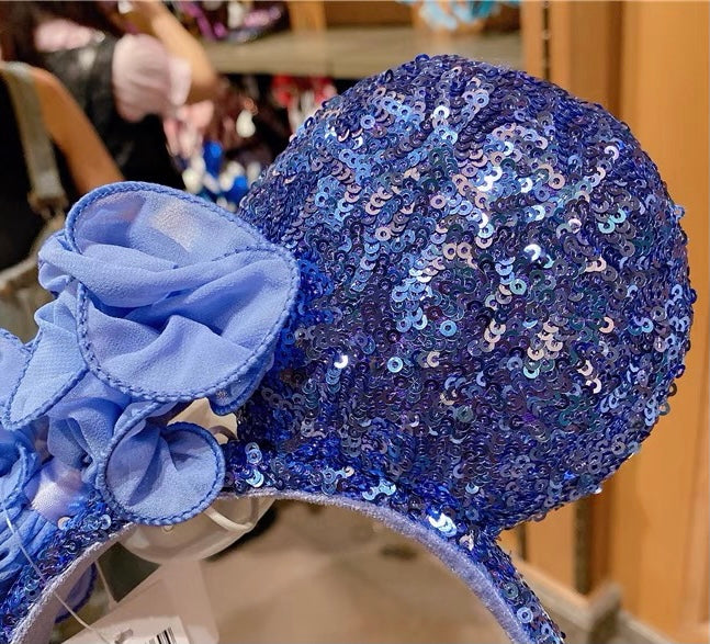 NEW Disney Parks Purple Minnie Mouse Flower Bow Sequins Headband Ears