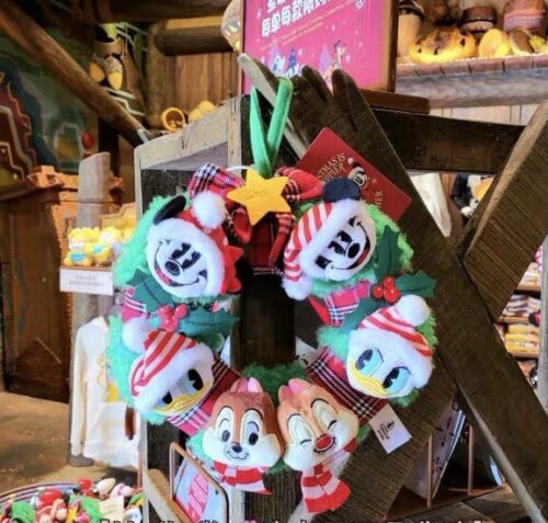 Shanghai Disney christmas wreath plush Toy mickey minnie Chip Dale Donald Duck